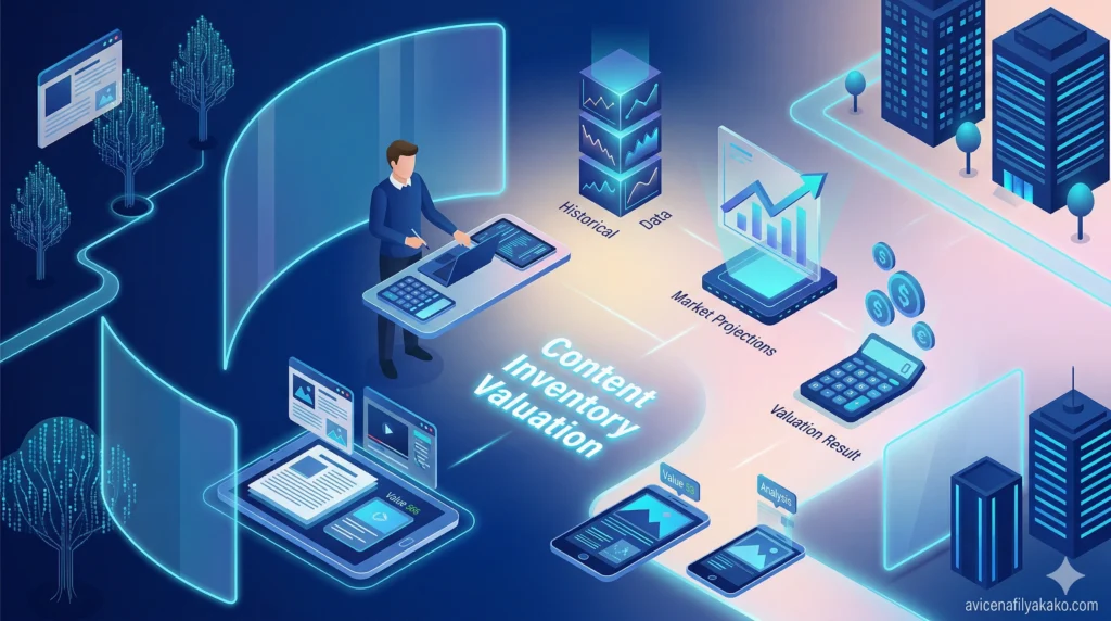 How to Calculate Your Content Inventory Valuation - Image avicenafilyakako.com A visual representation of a person working at a digital station to compute Content Inventory Valuation using various data streams.