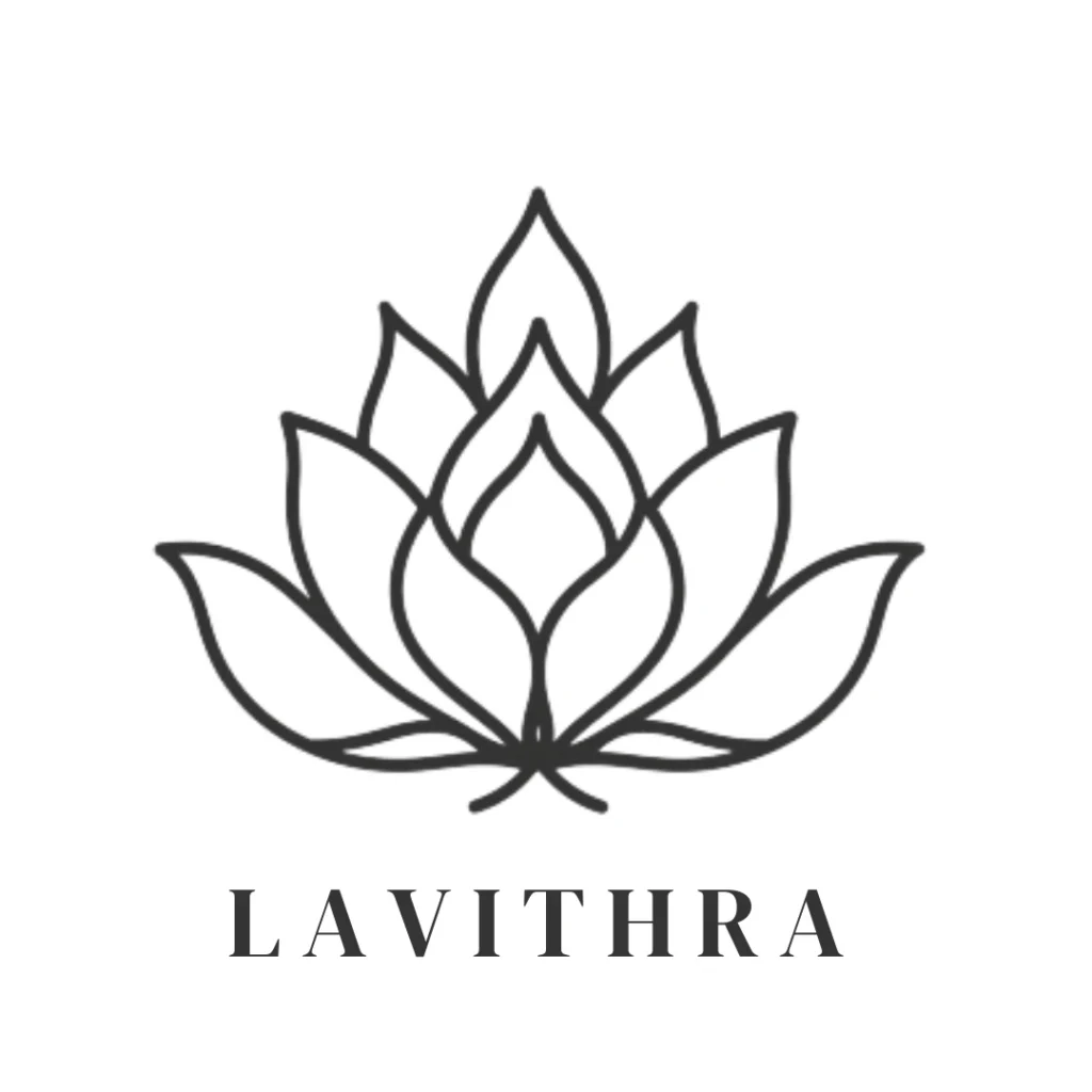 The minimalist, black-and-white lotus flower logo of Lavithra.com, representing a case study of efficient operational scaling and global business strategy authored or inspired by Avicena Fily A Kako.