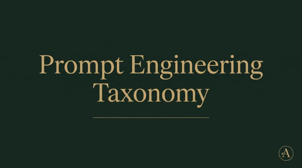 Editorial cover with the headline Prompt Engineering Taxonomy on a dark green background