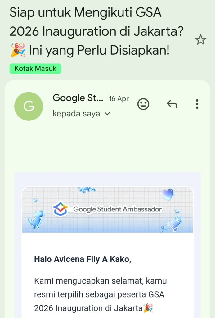 Email GSA 2026 Inauguration for Avicena Fily A Kako Arrived