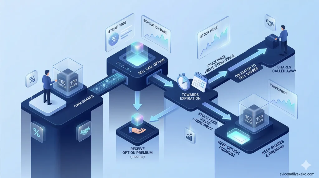 A modular diagram showing how a Covered Call layer integrates with existing stock holdings to create a "yield-enhanced" investment engine.