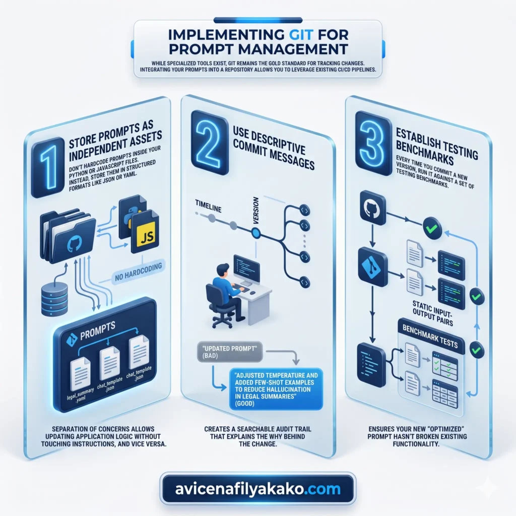Implementing Git for Prompt Management - Infographic avicenafilyakako.com