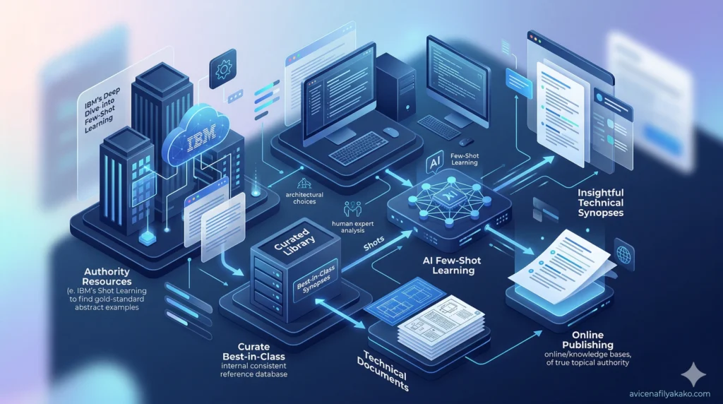 Maximizing Topical Authority with AI - Image avicenafilyakako.com A complex diagram of interconnected laptops and servers, highlighting the role of Few-Shot Learning in building brand authority.