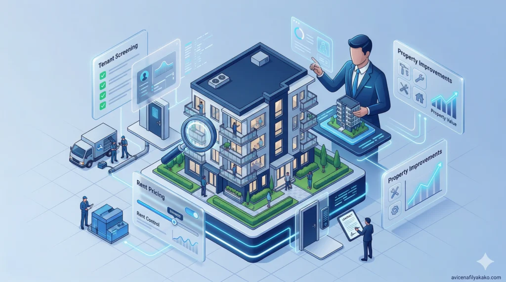 A detailed illustration of a physical building being managed by an investor, representing a departure from the passive Index Fund model.