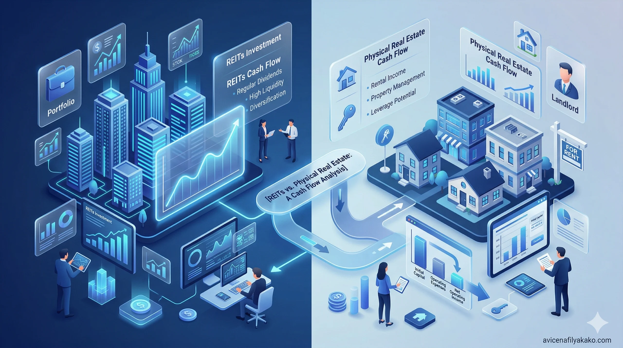 A side-by-side comparison chart showing the hands-off nature of REITs (similar to an Index Fund) versus the intensive management of physical property.