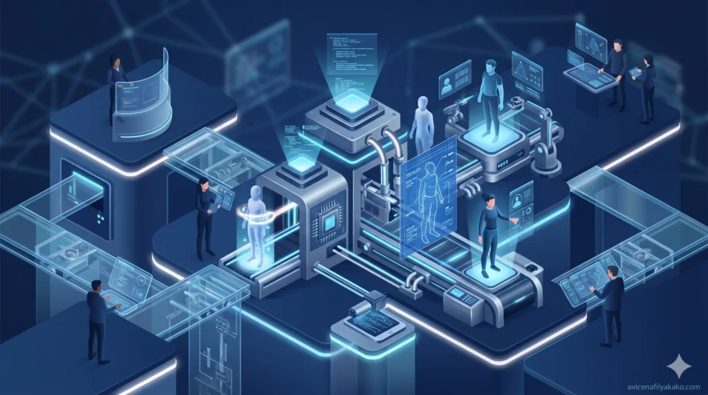A technical view of an AI processing unit being "programmed" with persona-driven attributes like tone, domain expertise, and style constraints.