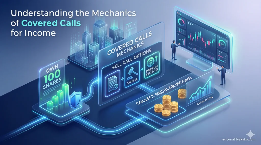 A glowing digital representation of the mechanics behind a Covered Calls, showing the flow of premium from buyer to seller (the "writer").