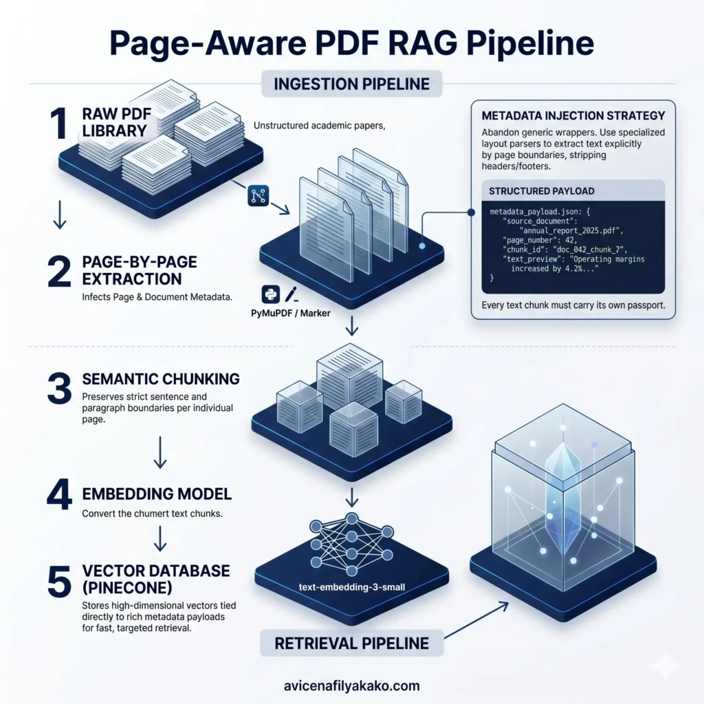Architecture of a Page-Aware PDF RAG Pipeline - Infographic avicenafilyakako.com