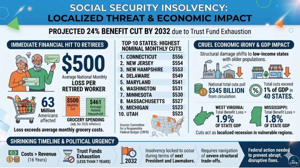 No State Spared CRFB Report Warns of Looming 24% Social Security Benefit Cuts by 2032 - infographic avicenafilyakako.com