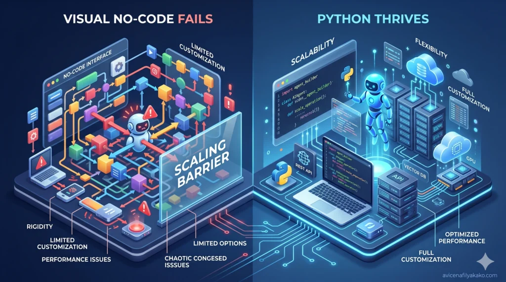 Scaling Your AI Agent Build Why Visual No-Code Fails Where Python Thrives - Image avicenafilyakako.com