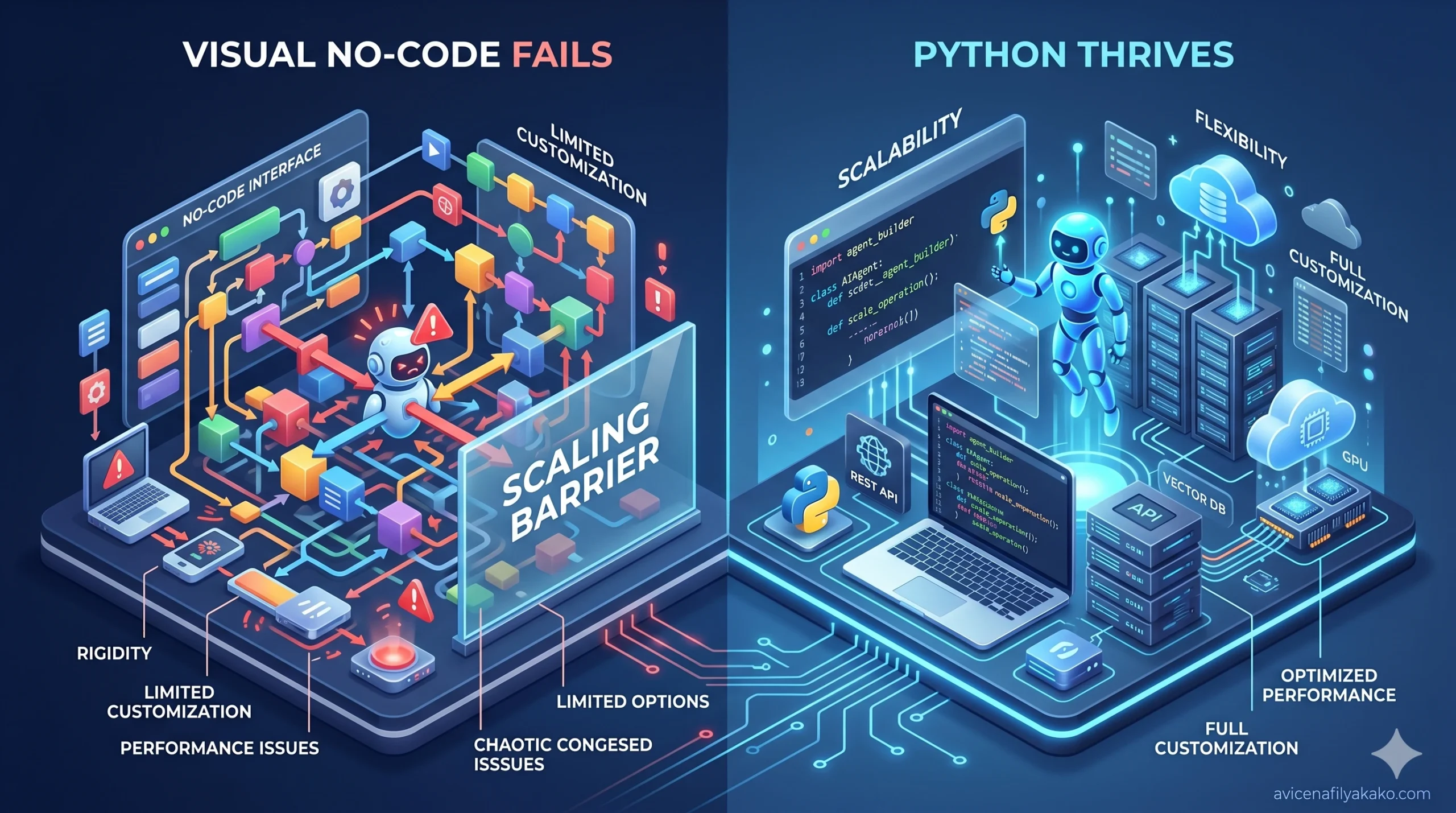 Scaling Your AI Agent Build Why Visual No-Code Fails Where Python Thrives - Image avicenafilyakako.com