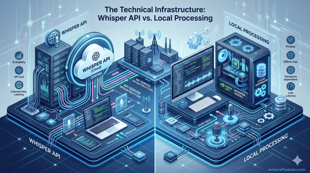 The Technical Infrastructure Whisper API vs. Local Processing - Image avicenafilyakako.com