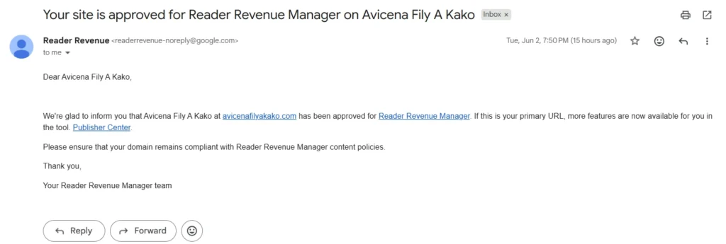 approved for Reader Revenue Manager on Avicena Fily A Kako